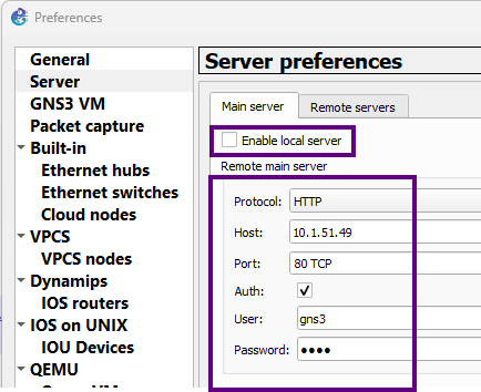 gns3 preferences