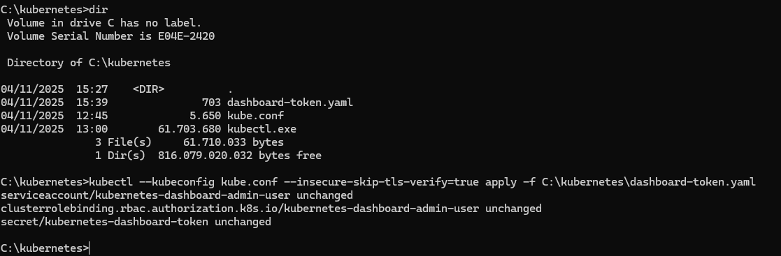 kubernetes token dashboard