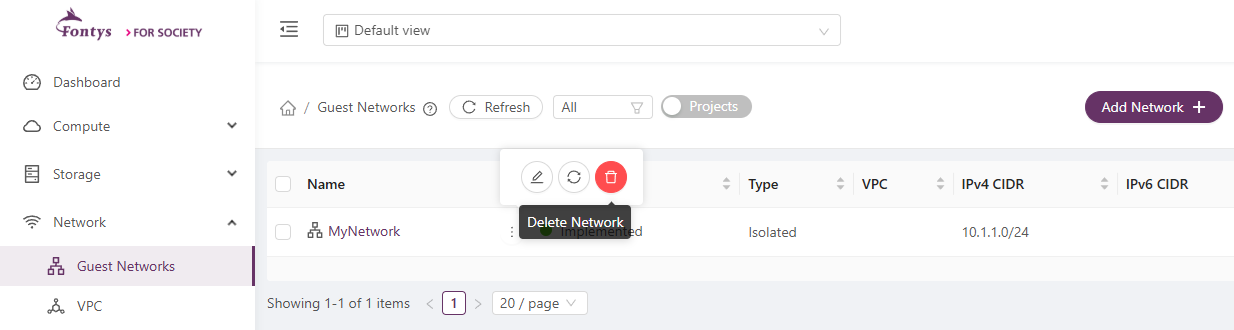 delete isolated network